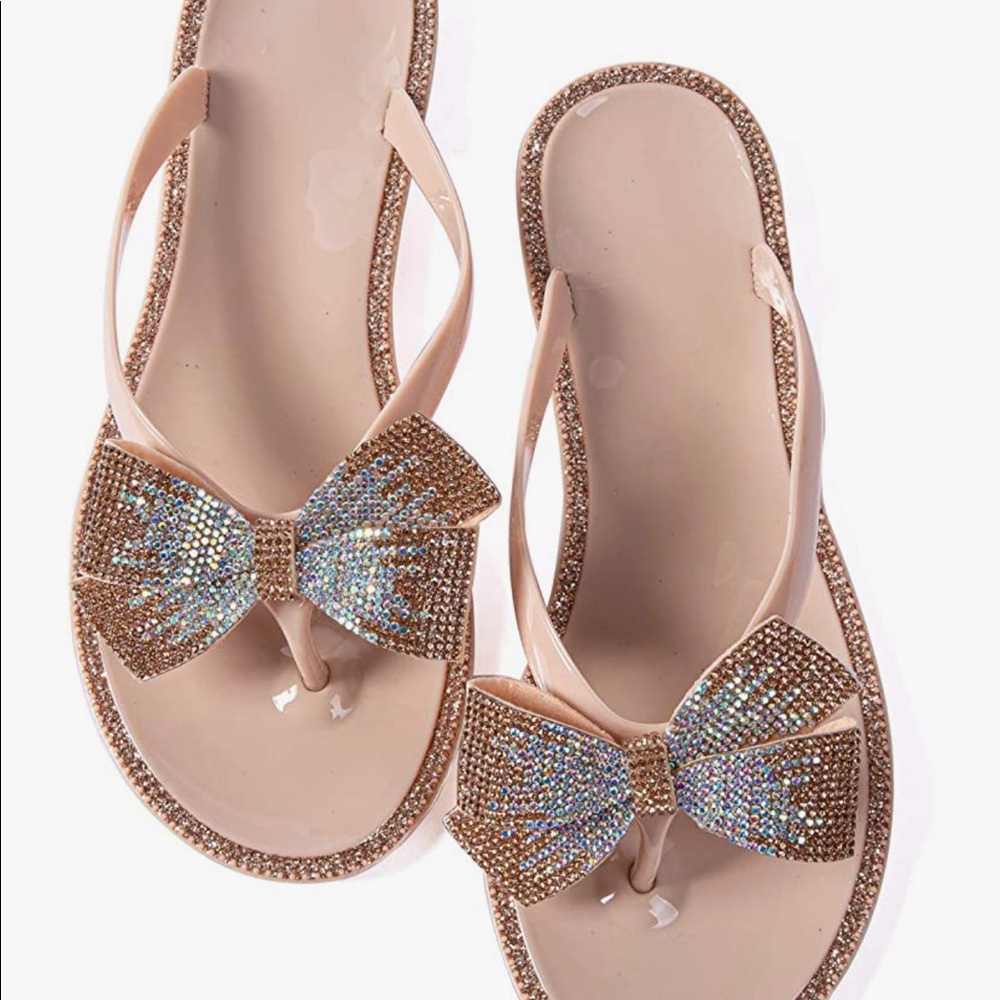 Bow jelly sandals thong flip flops beach summer crystal rhinestone Barbie babe